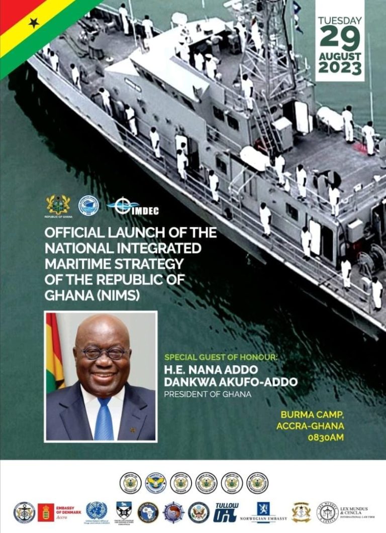 Ghana’s National Integrated Maritime Strategy (NIMS) to be launched on August 29, 2023 at (IMDEC) Conference
